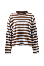 Load image into Gallery viewer, Beau Long Sleeve Slouchy Tee - Cocoa Sky Blue Stripe