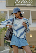 Load image into Gallery viewer, Scout Slouchy Long Sleeve Tee - Milk parussian blue stripe
