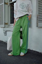 Load image into Gallery viewer, Gigi Wide Leg Terry Trackpant - Pisachio/ Navy stripe
