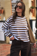 Load image into Gallery viewer, Beau Long Sleeve Slouchy Tee - Cocoa Sky Blue Stripe
